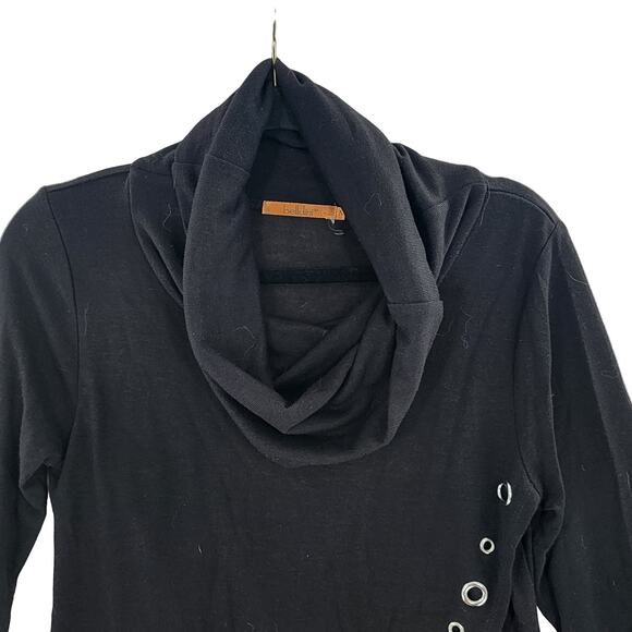 Belldini Women's Tunic Sweater Cowl Neck Top Black Turtleneck Grommet Medium - Picture 2 of 9